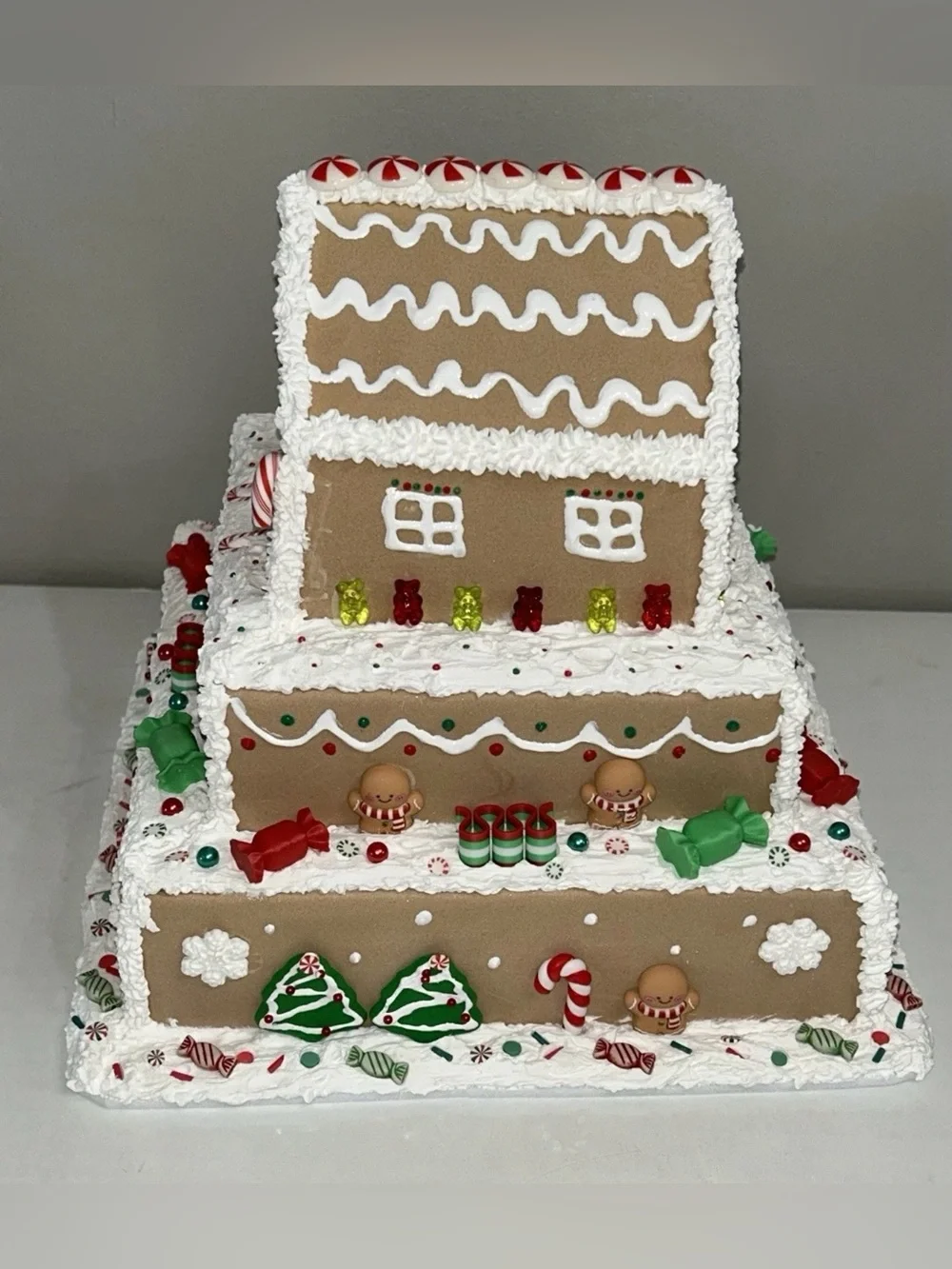 Fake Cake Gingerbread House Holiday Decor in Red & Green Handmade